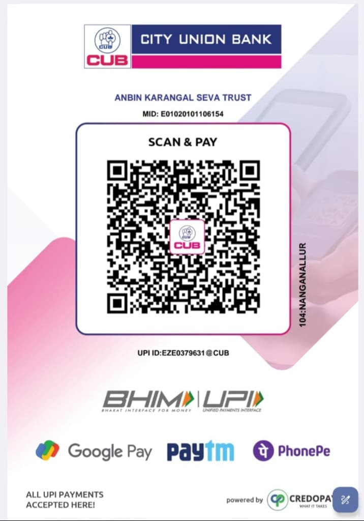 City Union Bank QR code for Anbin Karangal Seva Trust donations